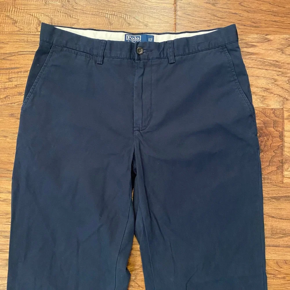 Polo Ralph Lauren Preston Pant Mens 34/32 Navy Blue Cotton Chino Front Chinos